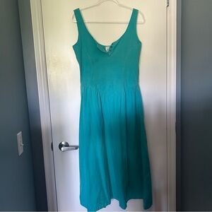 Jessica Vintage Aqua Blue Wash Look Fit and Flare Tea Length Dress